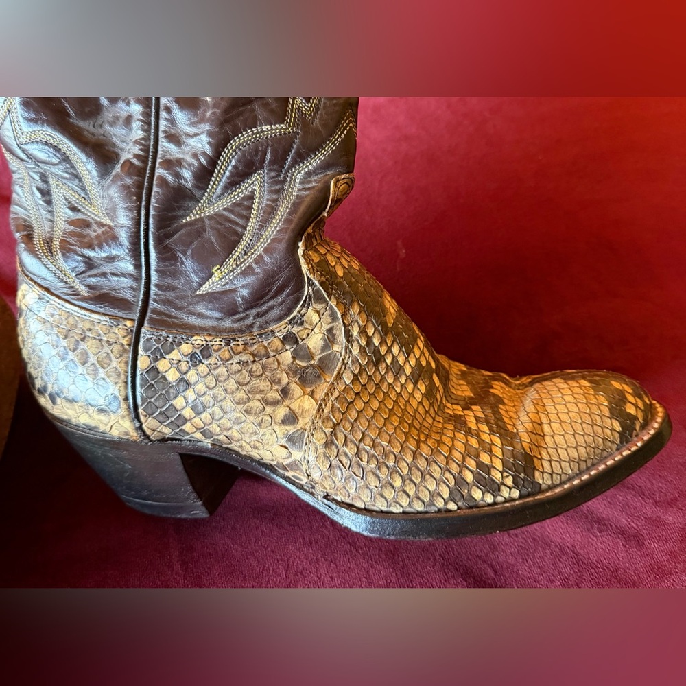 Dan Post Vintage Leather & Snake Brown Cowboy Boots - Picture 4 of 6